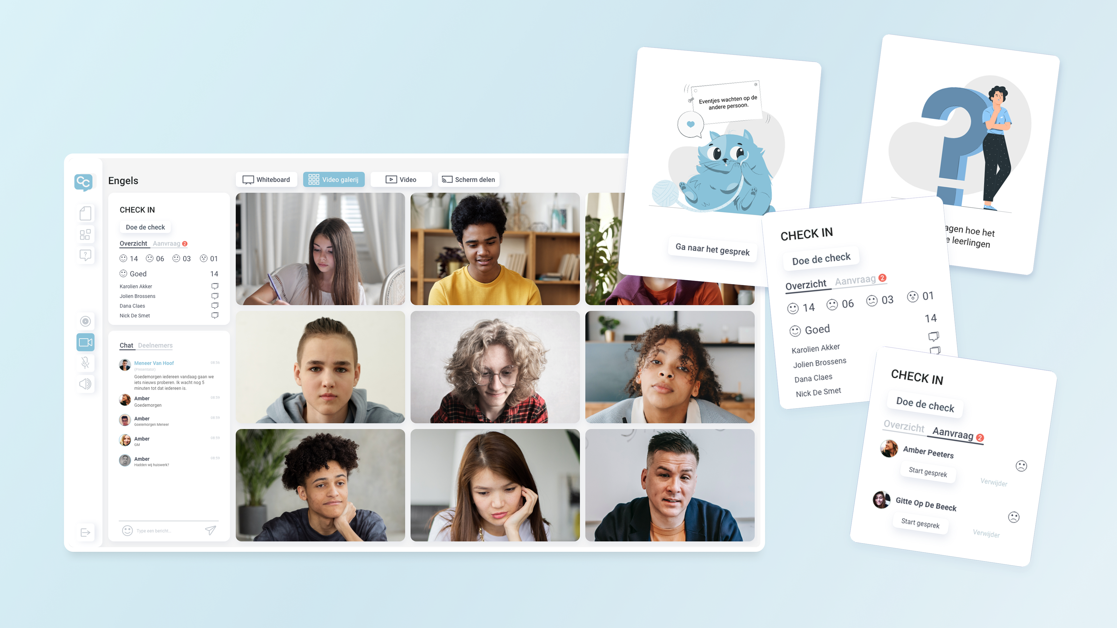 Ontwerp voor leraar check-in en klasoverzicht in ClassChat
